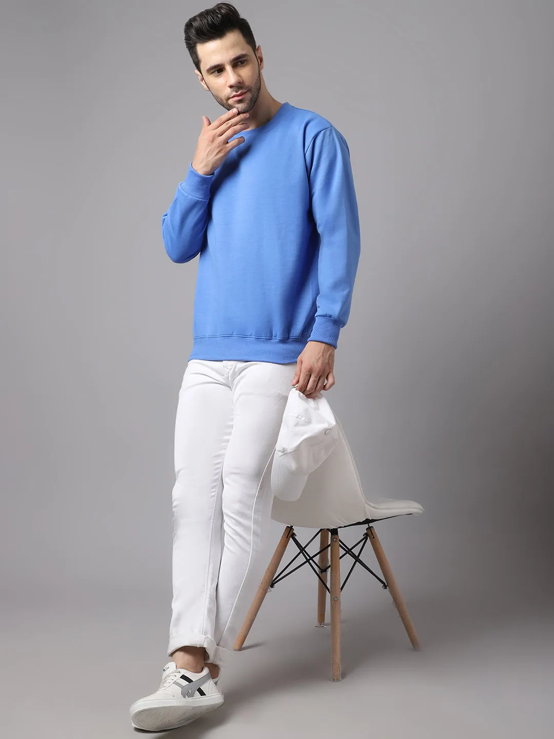 Vimal Jonney Fleece Round Neck Sky Blue Sweatshirt for Men