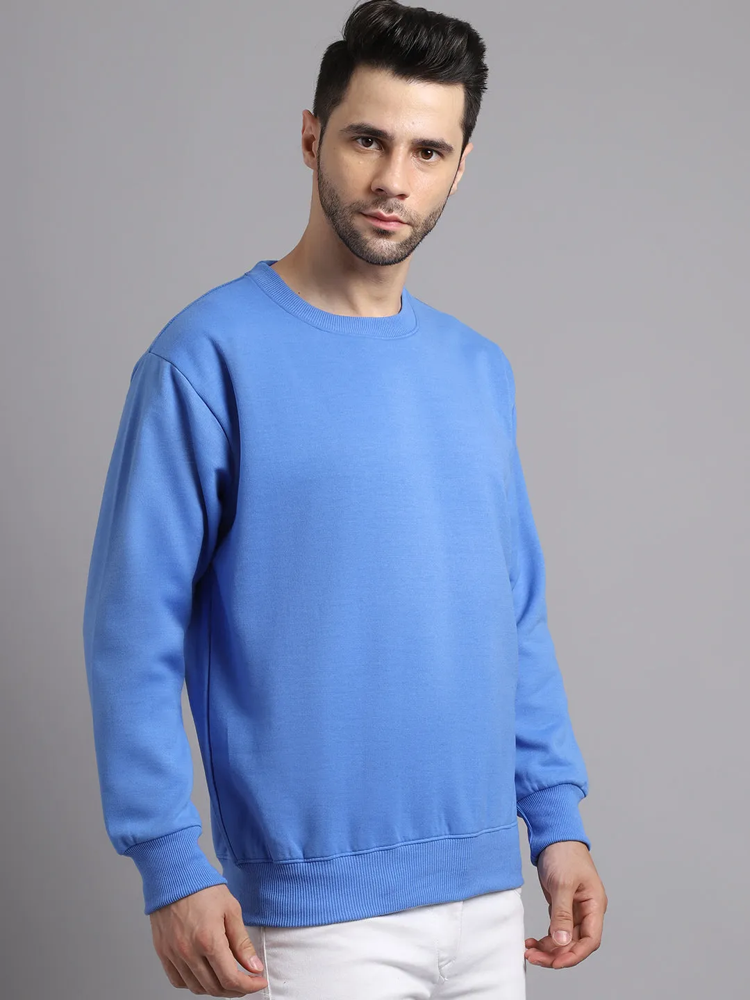 Vimal Jonney Fleece Round Neck Sky Blue Sweatshirt for Men