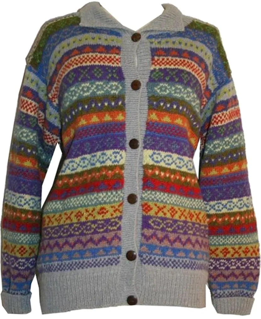 Wool Cardigan Sweater Hand knitted in Nepal
