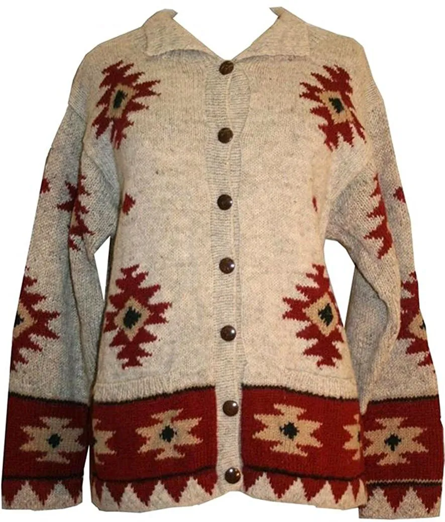 Wool Cardigan Sweater Hand knitted in Nepal
