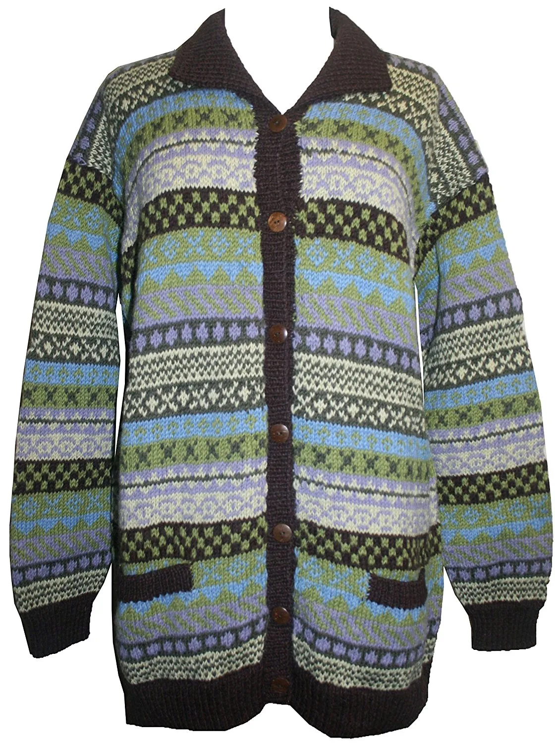 Wool Cardigan Sweater Hand knitted in Nepal