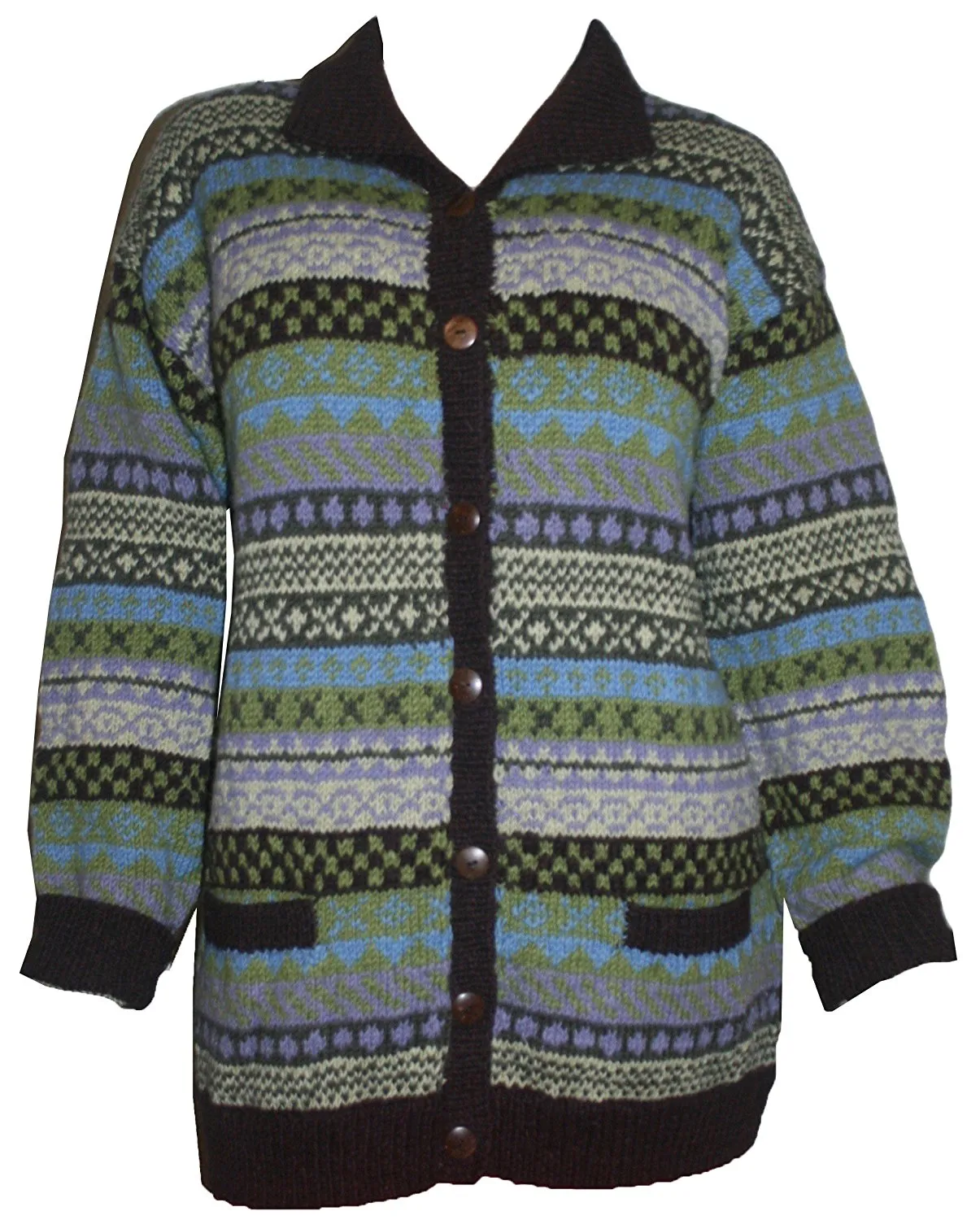Wool Cardigan Sweater Hand knitted in Nepal