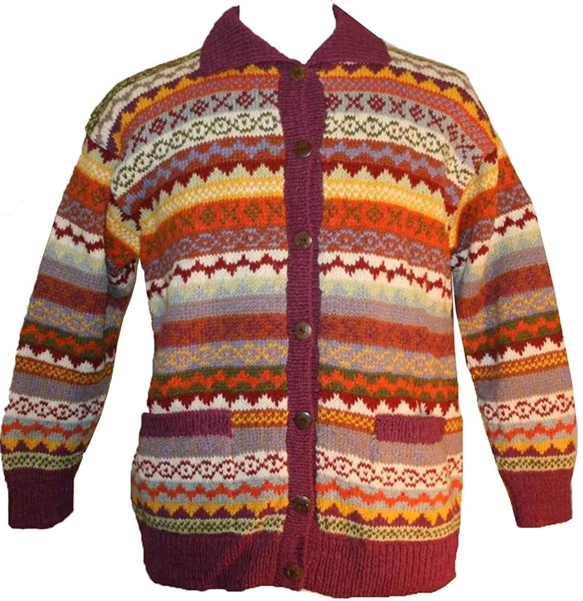 Wool Cardigan Sweater Hand knitted in Nepal