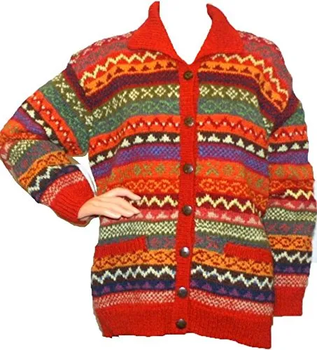 Wool Cardigan Sweater Hand knitted in Nepal
