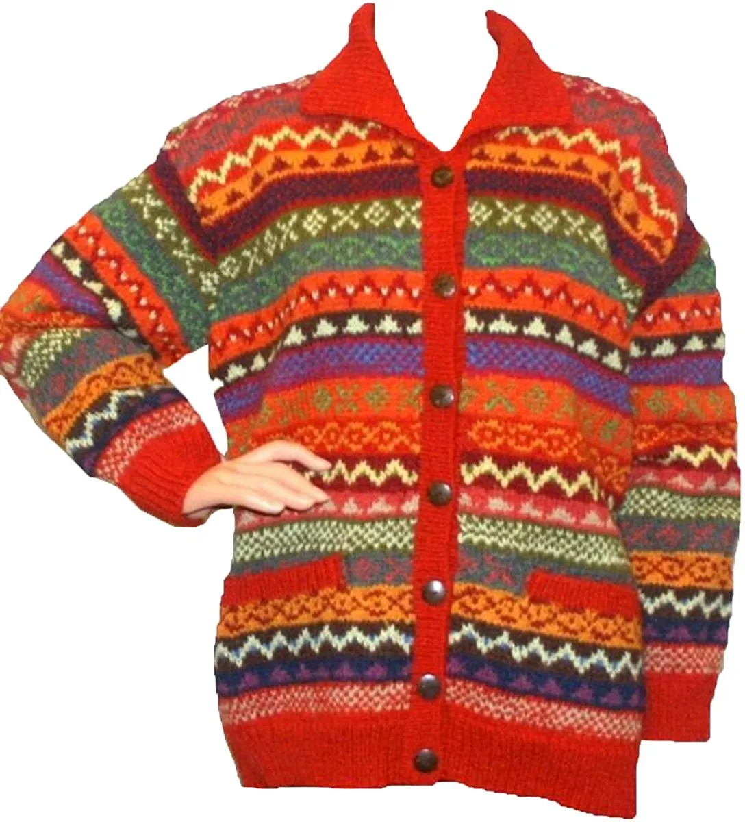 Wool Cardigan Sweater Hand knitted in Nepal