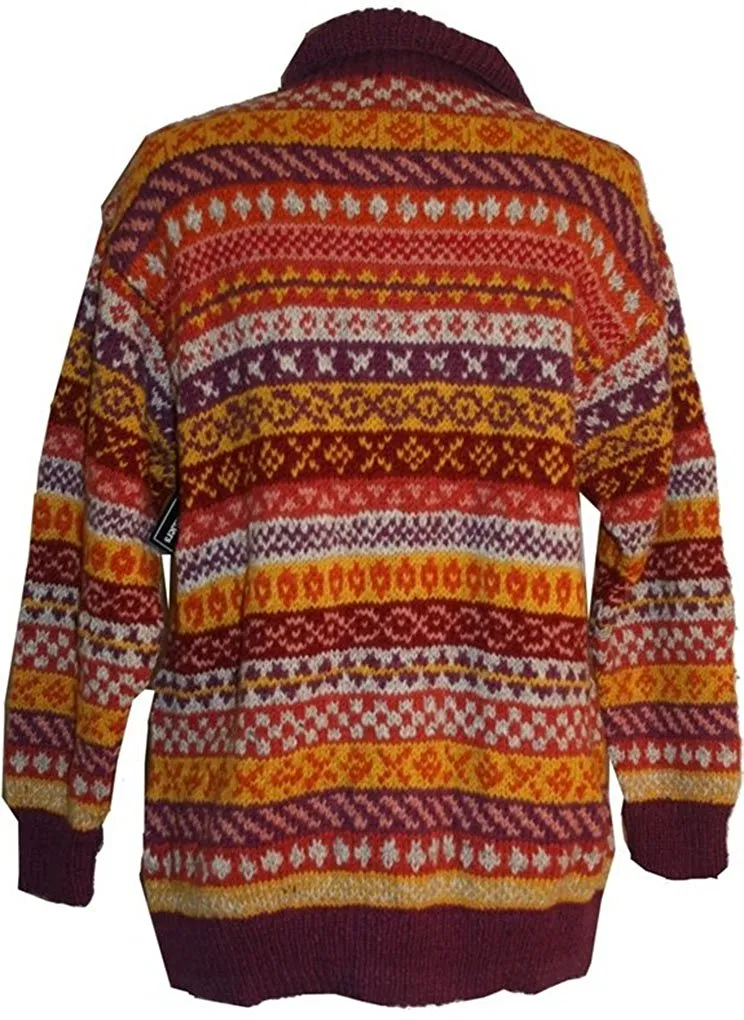 Wool Cardigan Sweater Hand knitted in Nepal