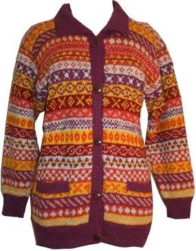 Wool Cardigan Sweater Hand knitted in Nepal