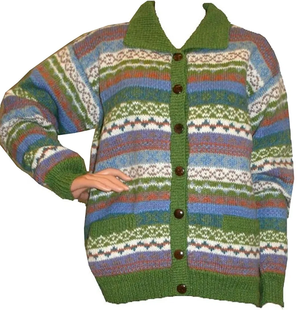 Wool Cardigan Sweater Hand knitted in Nepal